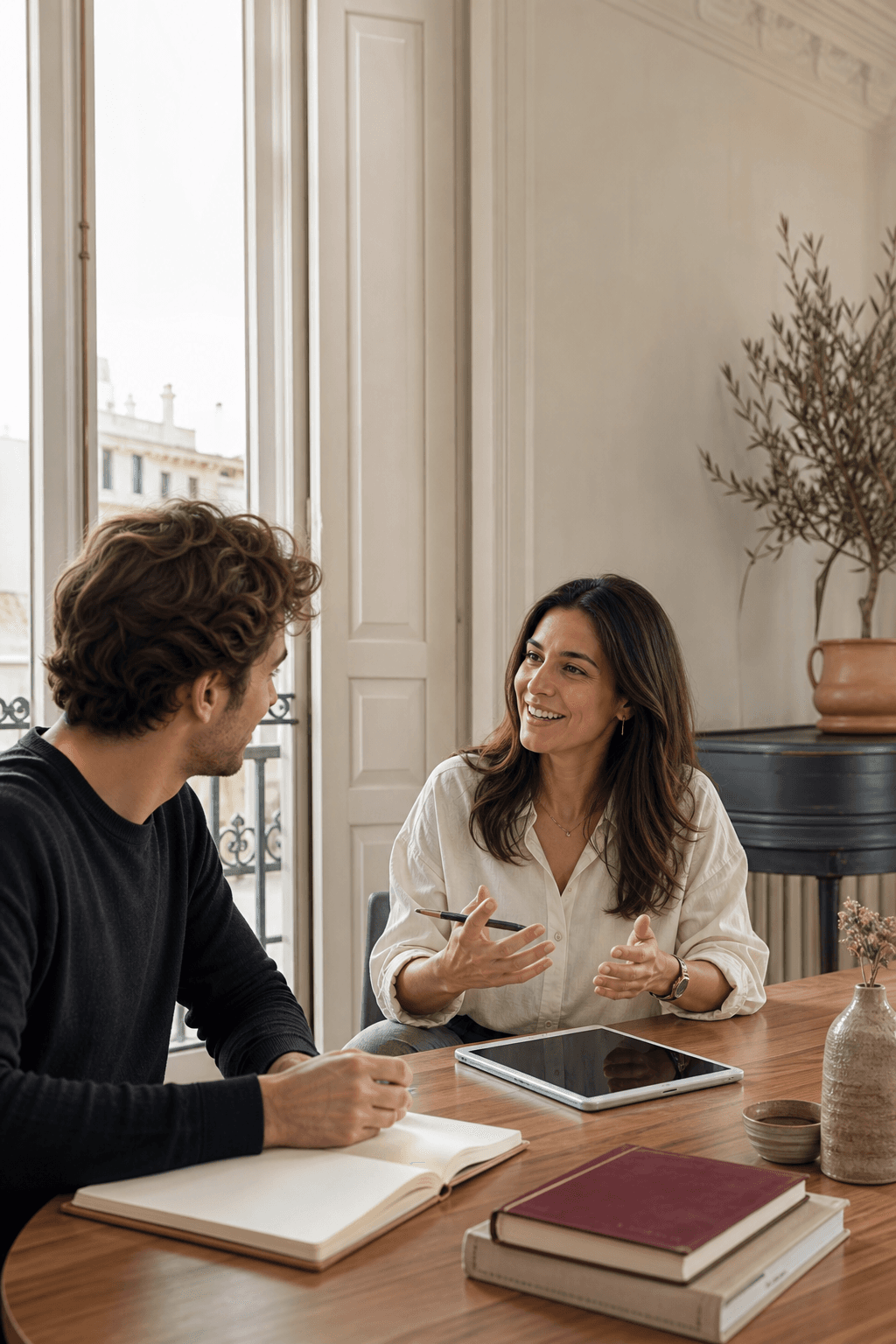 A private Spanish lesson in an elegant academy space